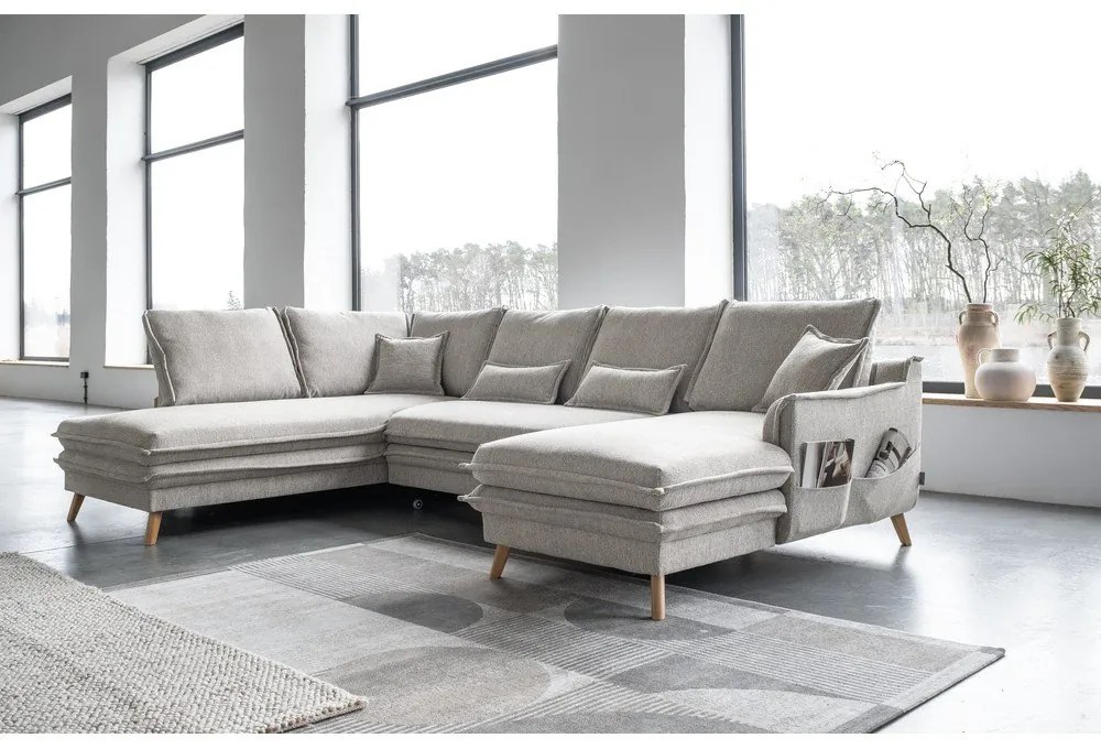 Бежов разтегателен ъглов диван (ляв ъгъл/"U" форма) Charming Charlie – Miuform