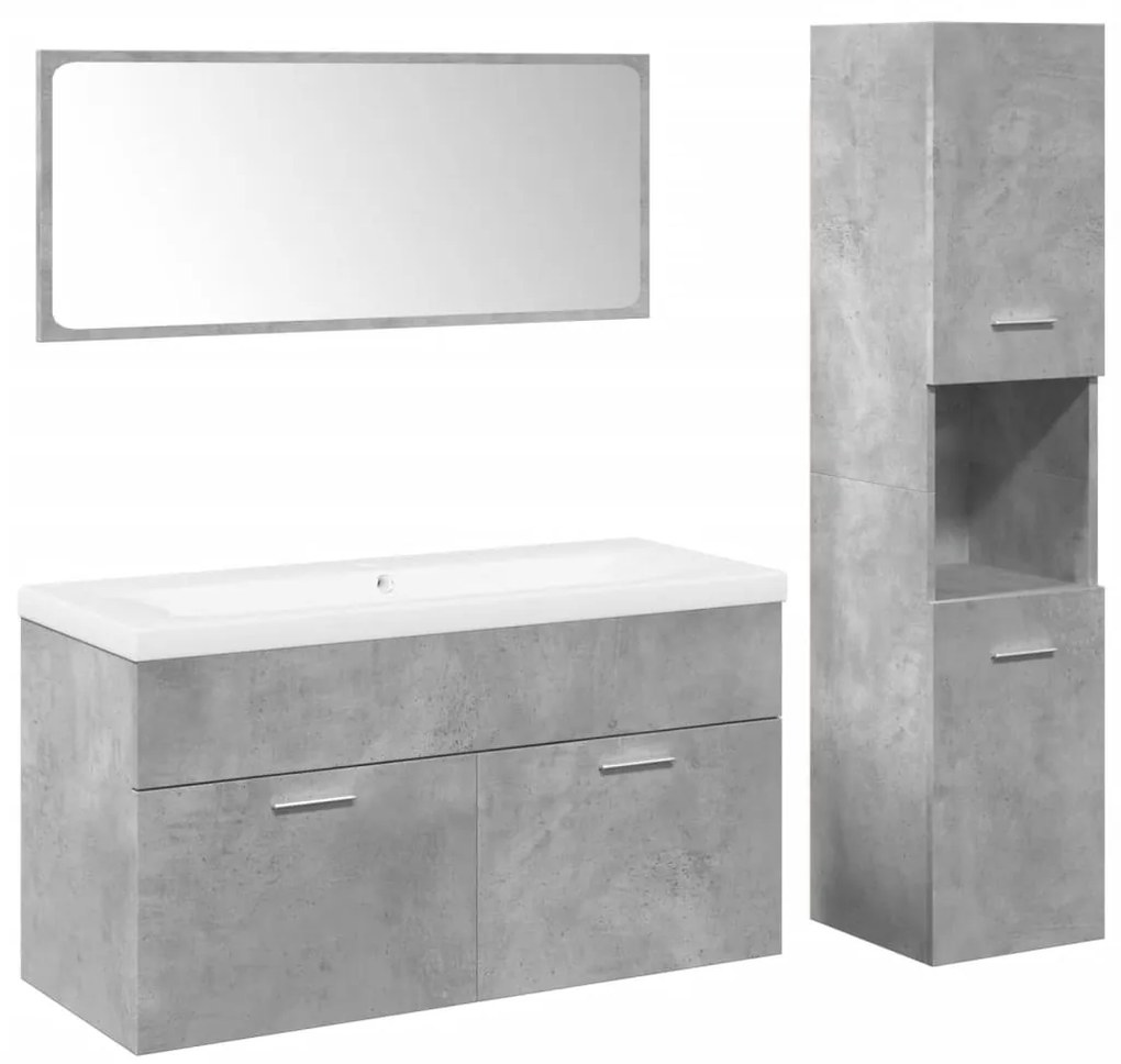 3324881 vidaXL Комплект мебели за баня от 4 части бетонно сив инженерно дърво