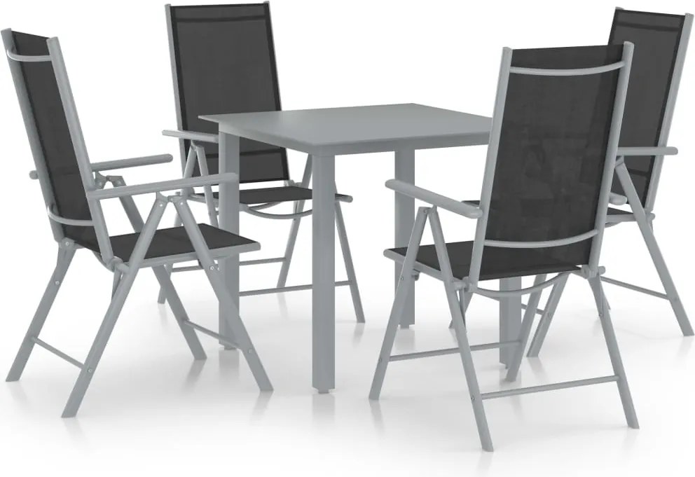 3070632 vidaXL Градински трапезен комплект 5 части алуминий сребристо и черно