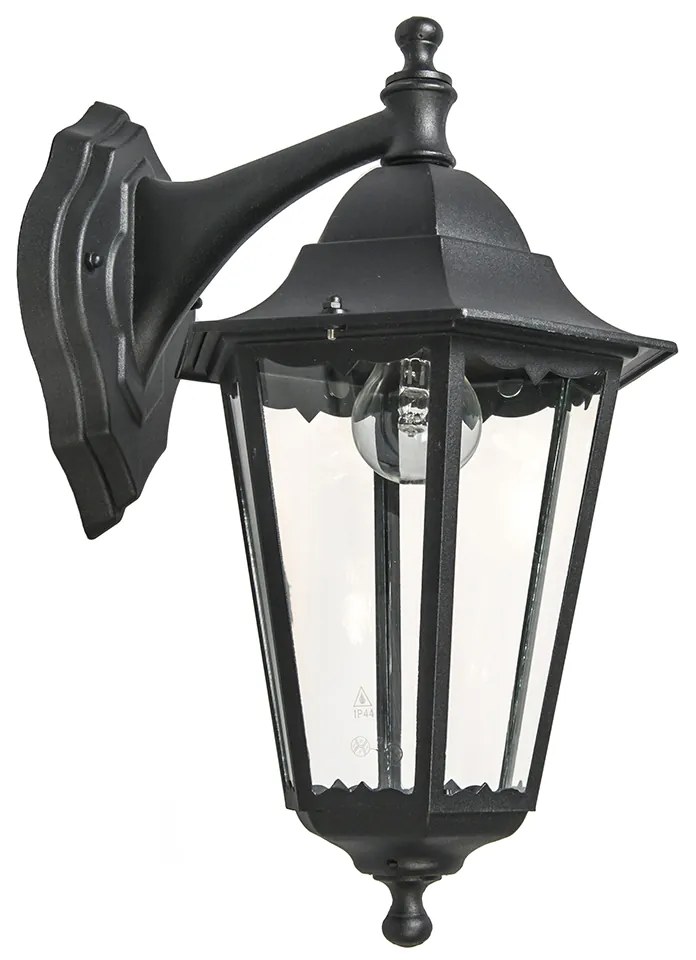 Класически външен стенен фенер черен IP44 - New Orleans down