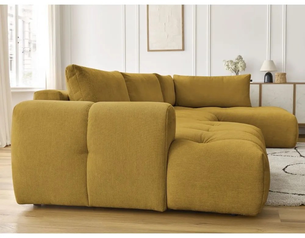 Сгъваем/с място за съхранение ъглов диван в цвят горчица (десен ъгъл/U форма) Fuji – Bobochic Paris