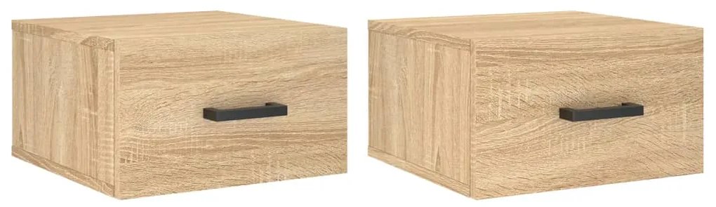 829827 vidaXL Нощни шкафчета за стенен монтаж, 2 бр, сонома дъб, 35x35x20 см