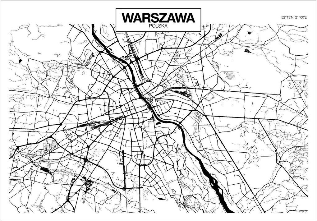 Самозалепващ се фототапет - Карта на Варшава - 441x315