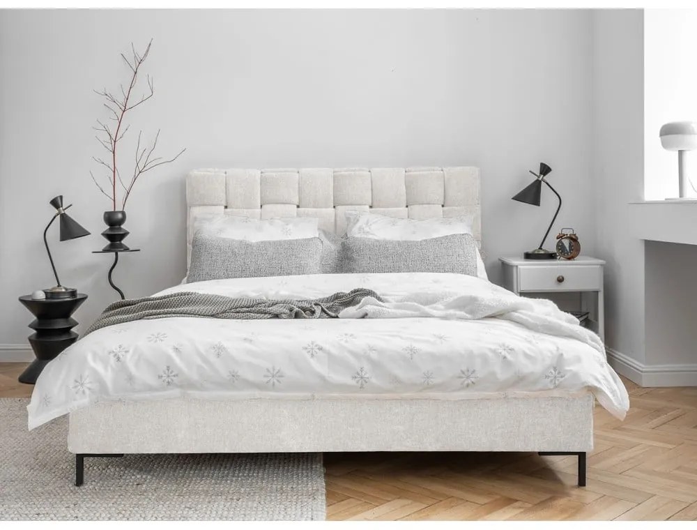 Кремаво двойно легло тапицирано с включена подматрачна рамка 140x200 cm Eve – Miuform