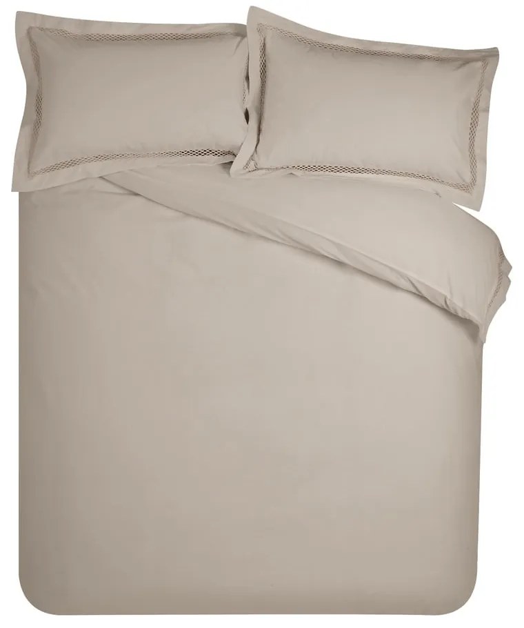 Светлокафяво двойно удължено спално бельо 230x220 cm Classic Lattice Lace – Catherine Lansfield