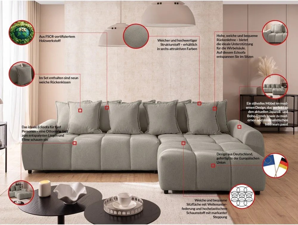 Кафяво-сив ъглов диван (десен ъгъл) Albane – Ropez