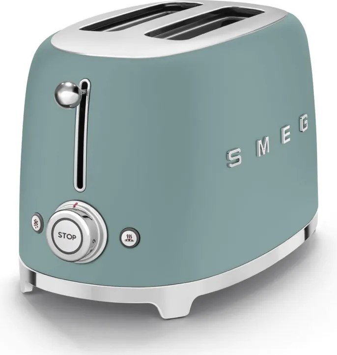 Тостер за хляб SMEG 50's Style TSF01EGMEU, 950W, 2 филии, 6 нива, Тавичка за трохи, Вграден кабел, Неръждаема стомана, Изумрудено зелен