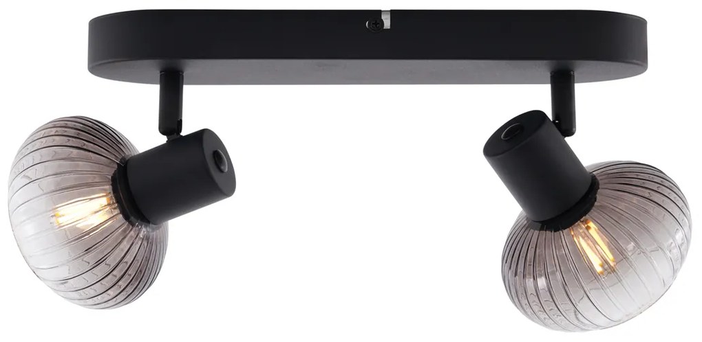 Кръгла таванна лампа с два източника на светлина, черен цвят с опушено стъкло - Teddy