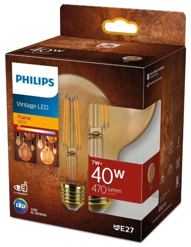 LED крушка VINTAGE Philips G95 E27/7W/230V 1800K