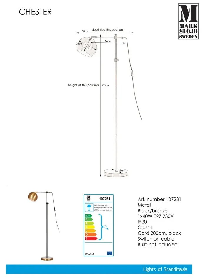 Свободностояща лампа в черно и бронз Chester - Markslöjd