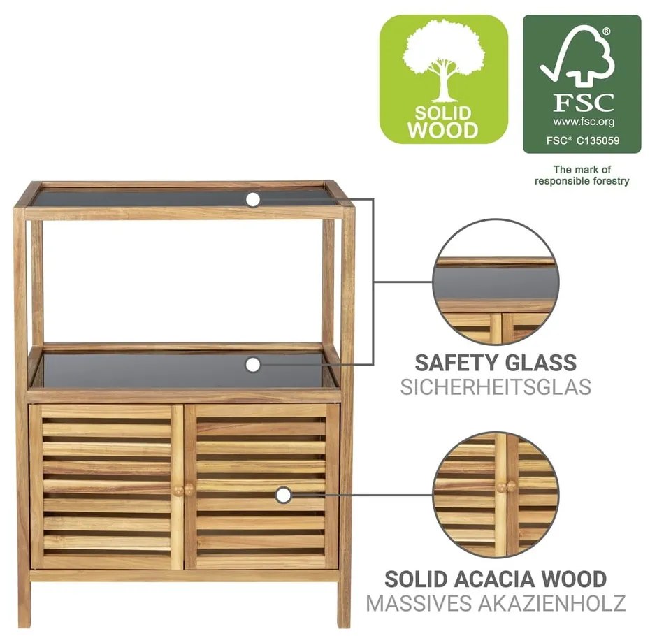 Нисък шкаф за баня от масивна акация в черен и естествен цвят 67,5x86 cm Fondi – Wenko