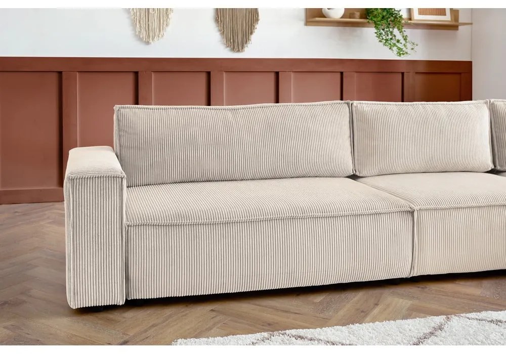 Кремав ъглов диван от велур, десен ъгъл Nihad modular - Bobochic Paris