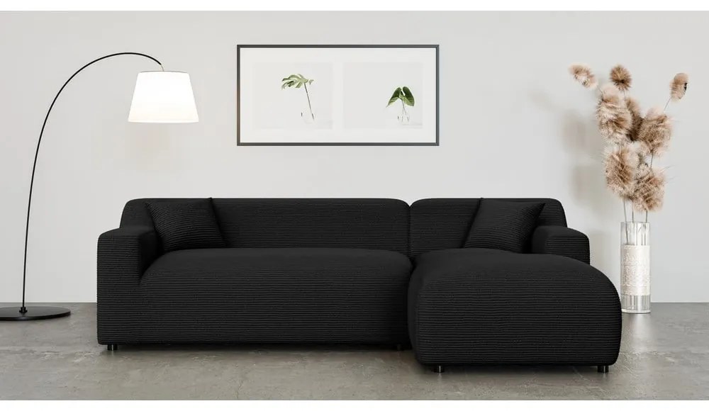 Черен ъглов диван от рипсено кадифе (десен ъгъл) Martin – Ropez
