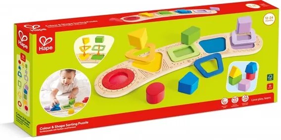 Дървен пъзел с форми за сортиране, Hape, 11 части