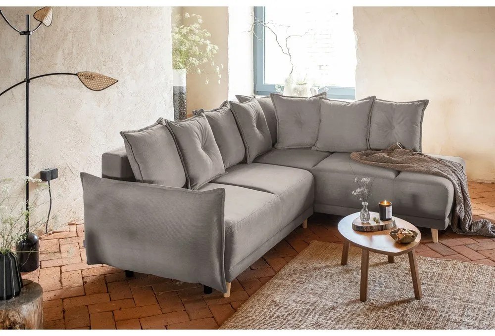 Светлокафяв велурен разтегателен диван (десен ъгъл) Lazy Lukka - Miuform