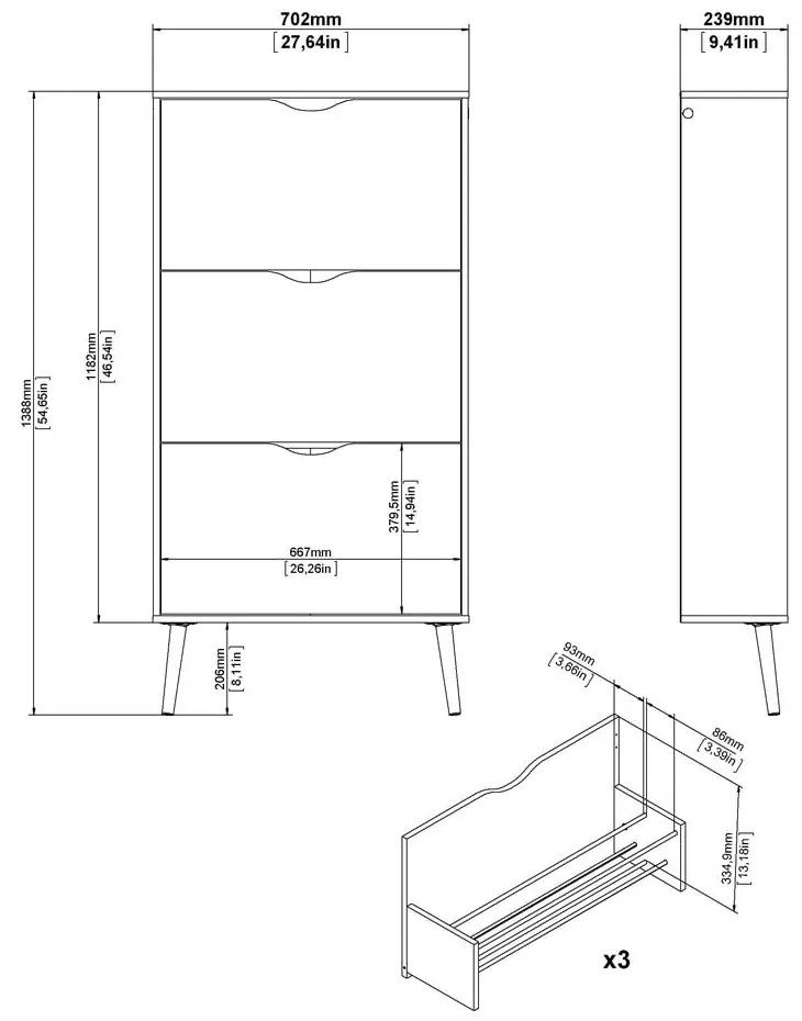 Шкаф за обувки в дъбов декор Oslo - Tvilum
