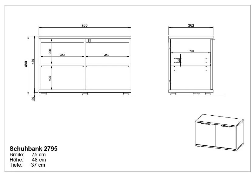 Шкаф за обувки в дъбов декор с пейка Fremont - Germania