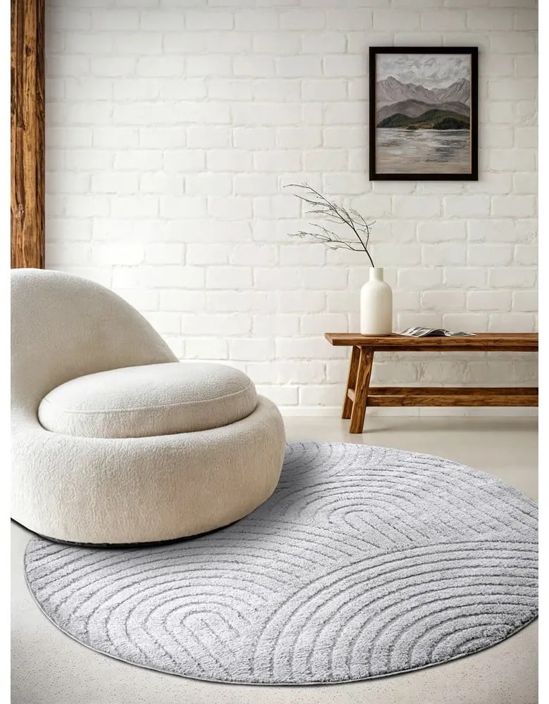 Светлосив кръгъл килим ø 200 cm Panglao New York Light Grey – Elle Decoration