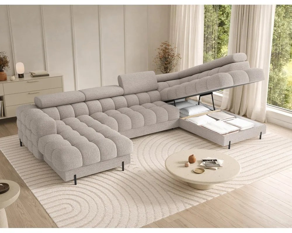 Бежов разтегателен ъглов диван от букле (десен ъгъл U форма) Feraria – ELTAP