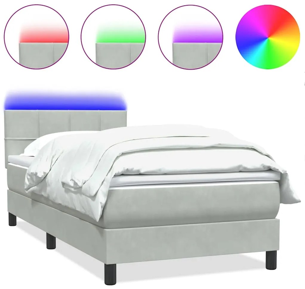 3316869 vidaXL Боксспринг легло с матрак и LED, светлосиво, 100x210 см, кадифе