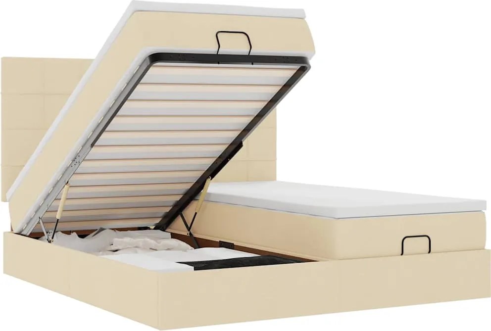 3314546 vidaXL Османска легло с матраци и LED, кремаво, 180x200 см, плат