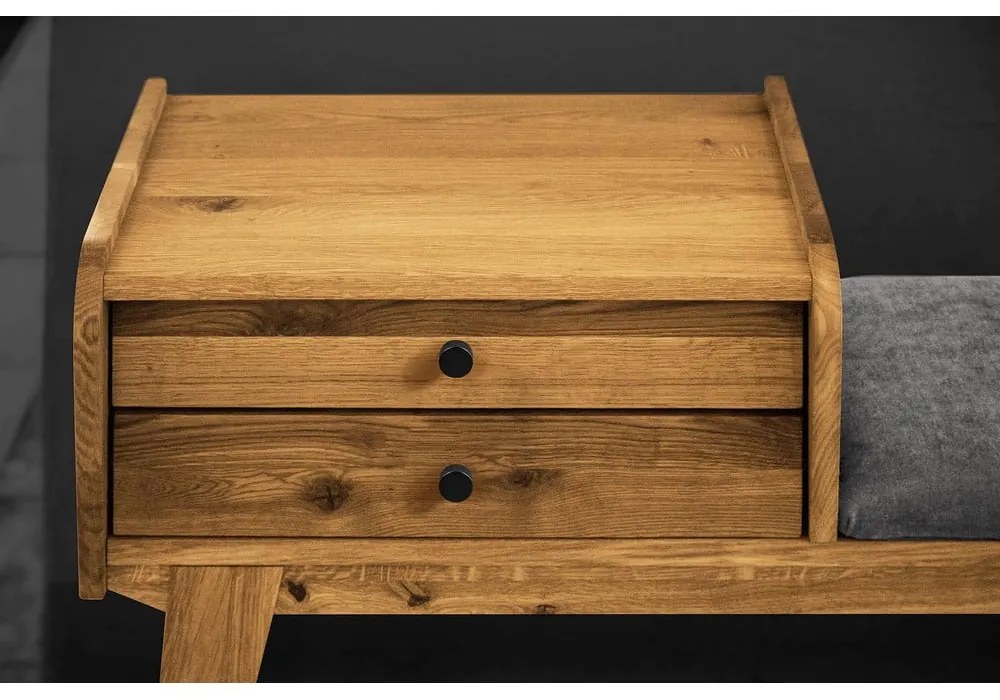 Пейка с чекмеджета от дъбова дървесина със светлосива седалка Retro - The Beds