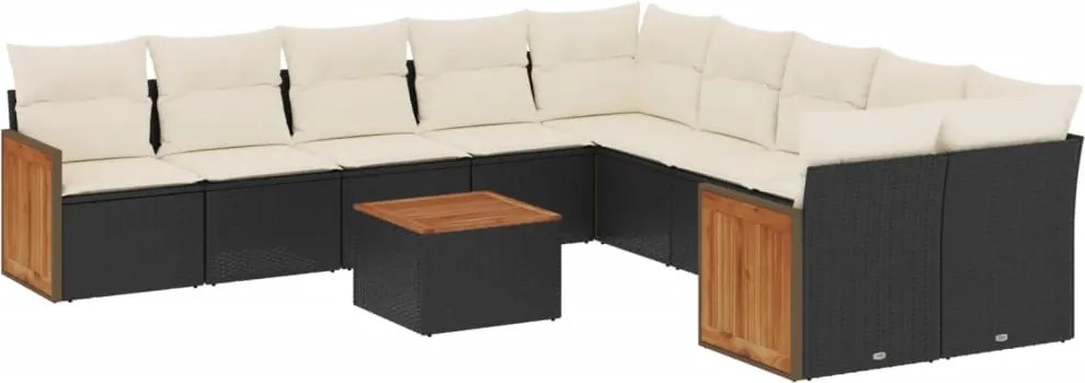 3260439 vidaXL Градински комплект диван с възглавници 11 части черен полиратан