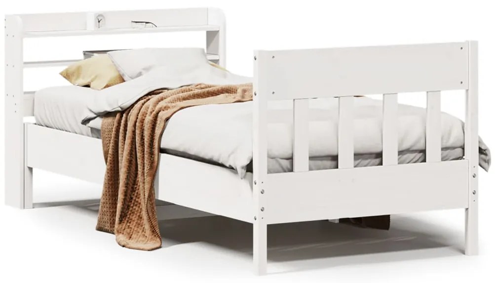 3307015 vidaXL Рамка за легло без матрак, бял, 90x200 см, бор масив