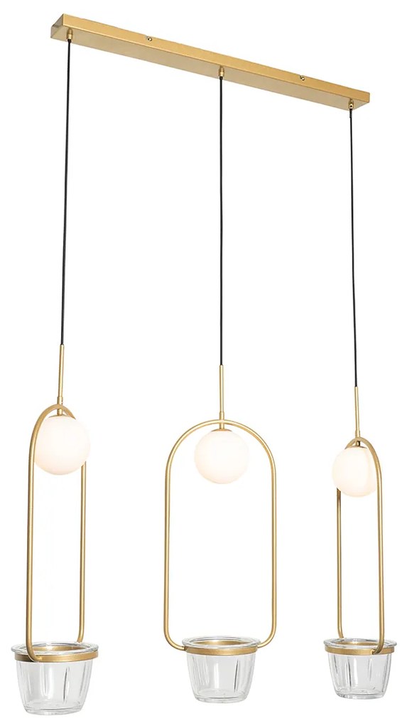 Висяща лампа в стил арт деко златиста с бяло стъкло 3-лампа - Isabella