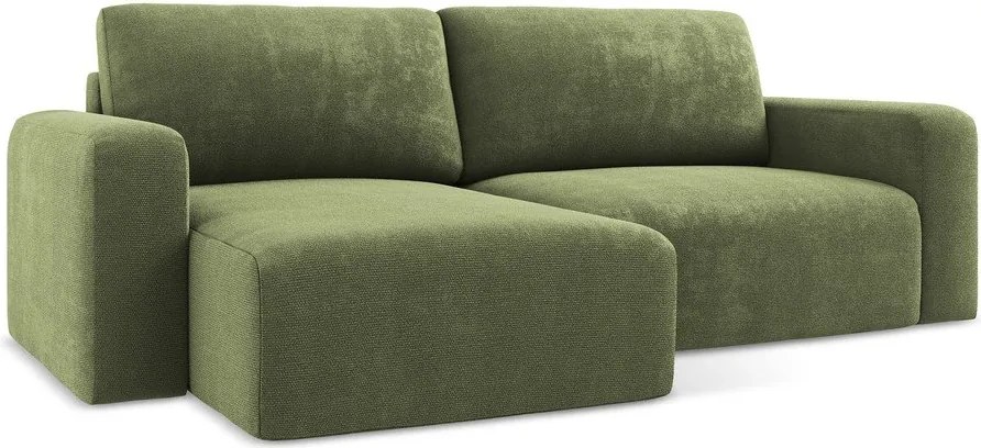 Зелен шенилов сгъваем/с място за съхранение ъглов диван (ляв ъгъл) Kona – Makamii