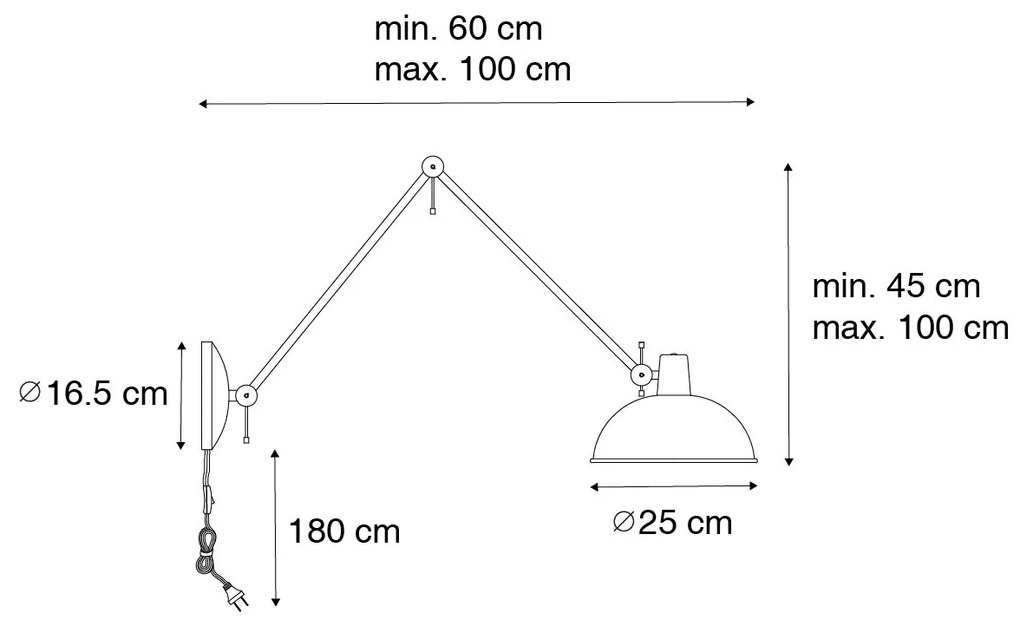 Ретро стенна лампа черна с бронз - Milou