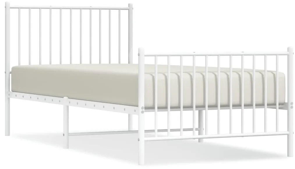 350942 vidaXL Метална рамка за легло с горна и долна табла, бяла, 90x200 см