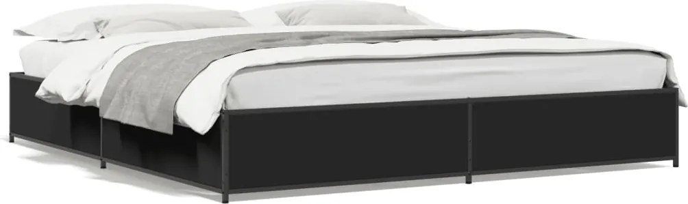 3279822 vidaXL Рамка за легло, черна, 200x200 см, инженерно дърво и метал