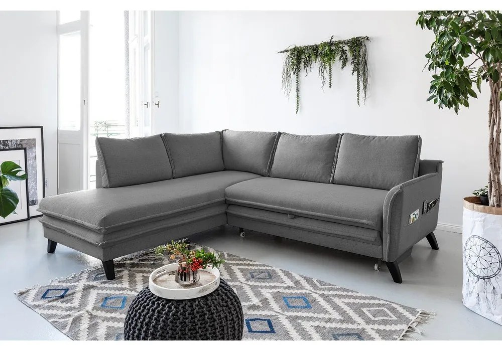 Сив ъглов разтегателен диван ляв ъгъл, Charming Charlie - Miuform