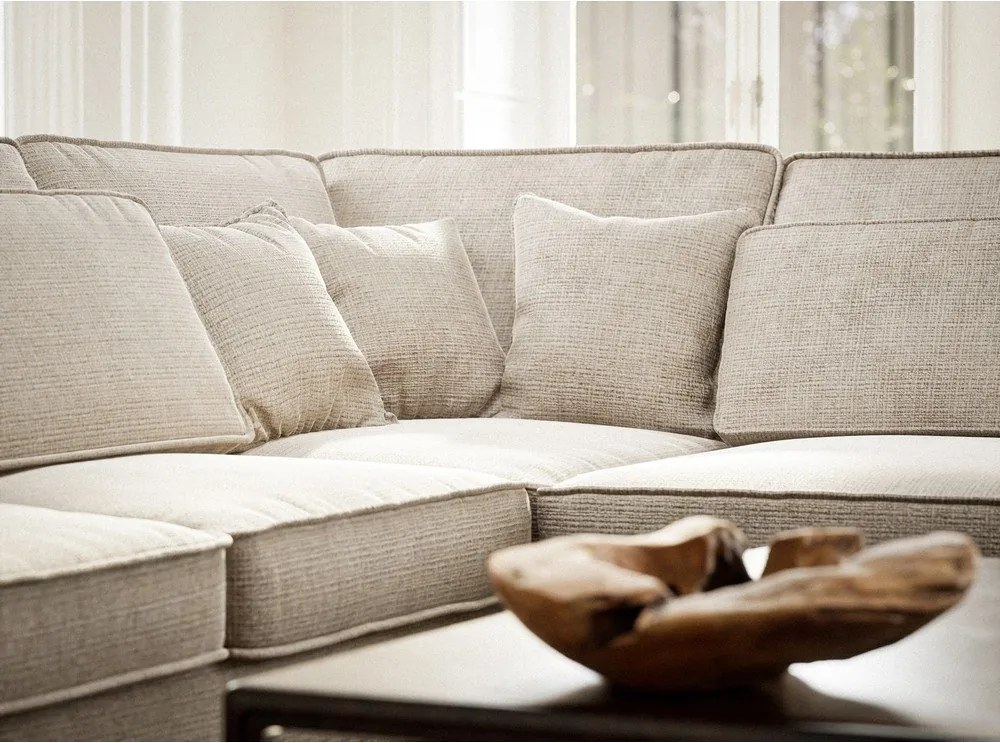 Кремав шенилов ъглов диван (десен ъгъл/L форма) Kirou – Maison de Rêve