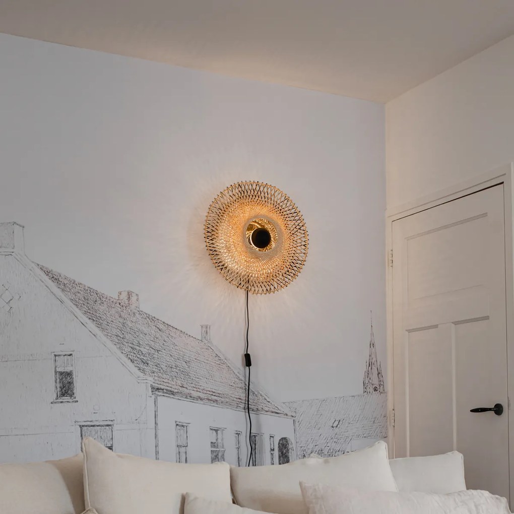 Ориенталски стенен аплик бамбук 50 см с щепсел - Rina