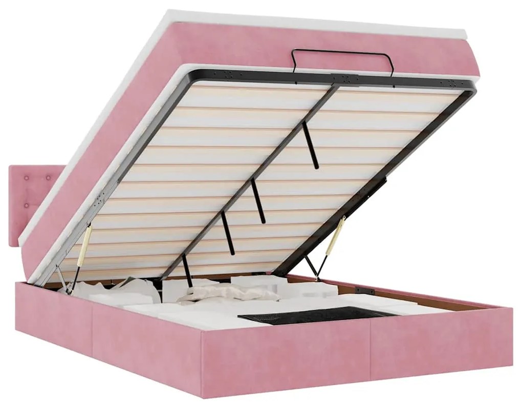 3312775 vidaXL Османска легло с матрак и LED, розово, 140x200 см, кадифе