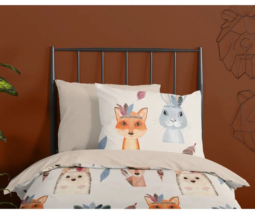 Кафяво-бежово единично памучно детско спално бельо 140x200 cm Rave – Good Morning