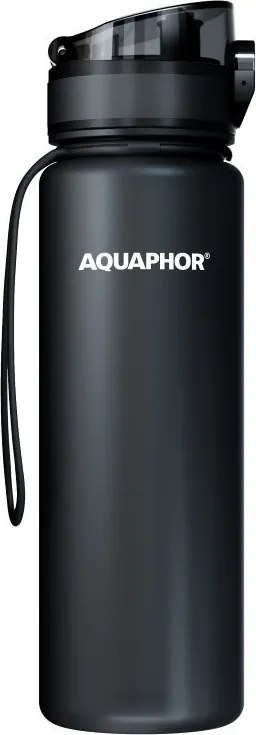 Филтрираща бутилка за вода Aquaphor City 160043, 500 мл, Тритан, Активен въглен, Aqualen, Заключващ се капак, Черен