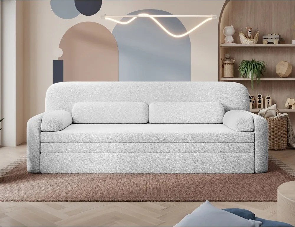 Бял разтегателен диван с място за съхранение от букле 236 cm Elioss – ELTAP