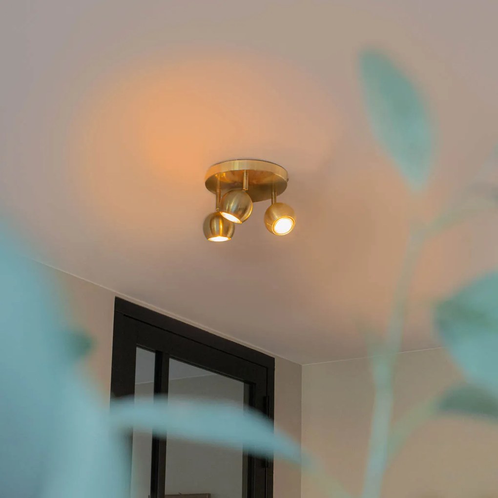 Ретро кръгъл прожектор месинг с таванна плоча 3-светлина - Gissi