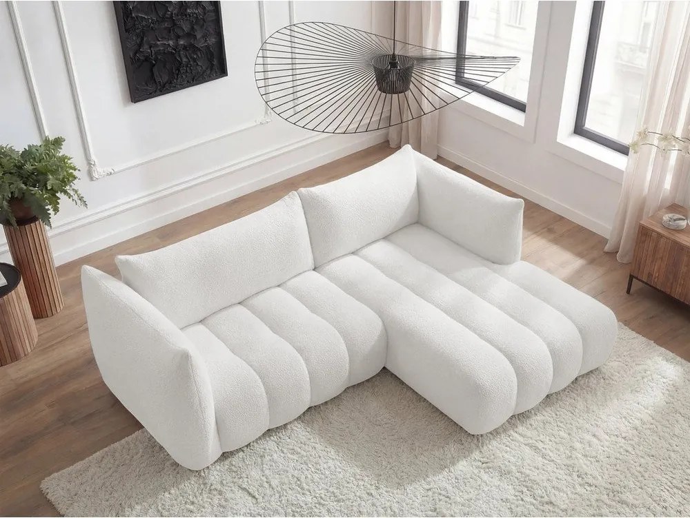 Бял ъглов диван от прежда с примки от букле (десен ъгъл) Azra – Bobochic Paris