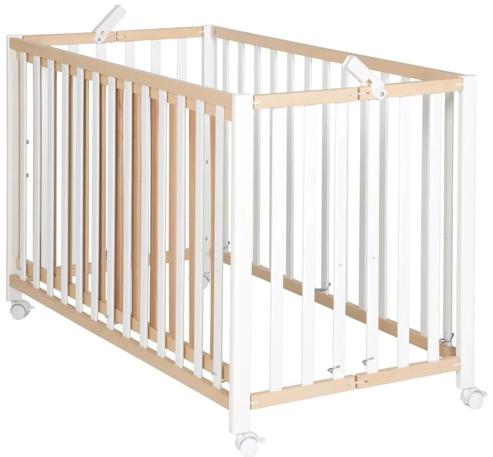 Сгъваемо детско легло на колела в бял и естествен цвят 60x120 cm Fold up - Roba