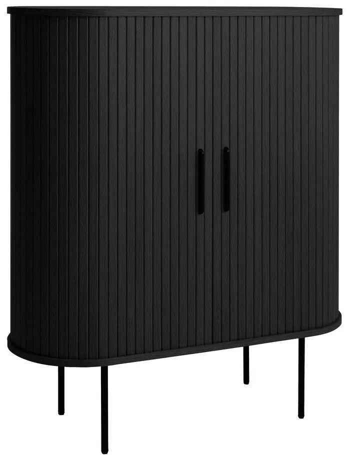 Черен шкаф за вино от дъбов декор с плъзгащи се врати 100x118x40 cm Nola – Unique Furniture