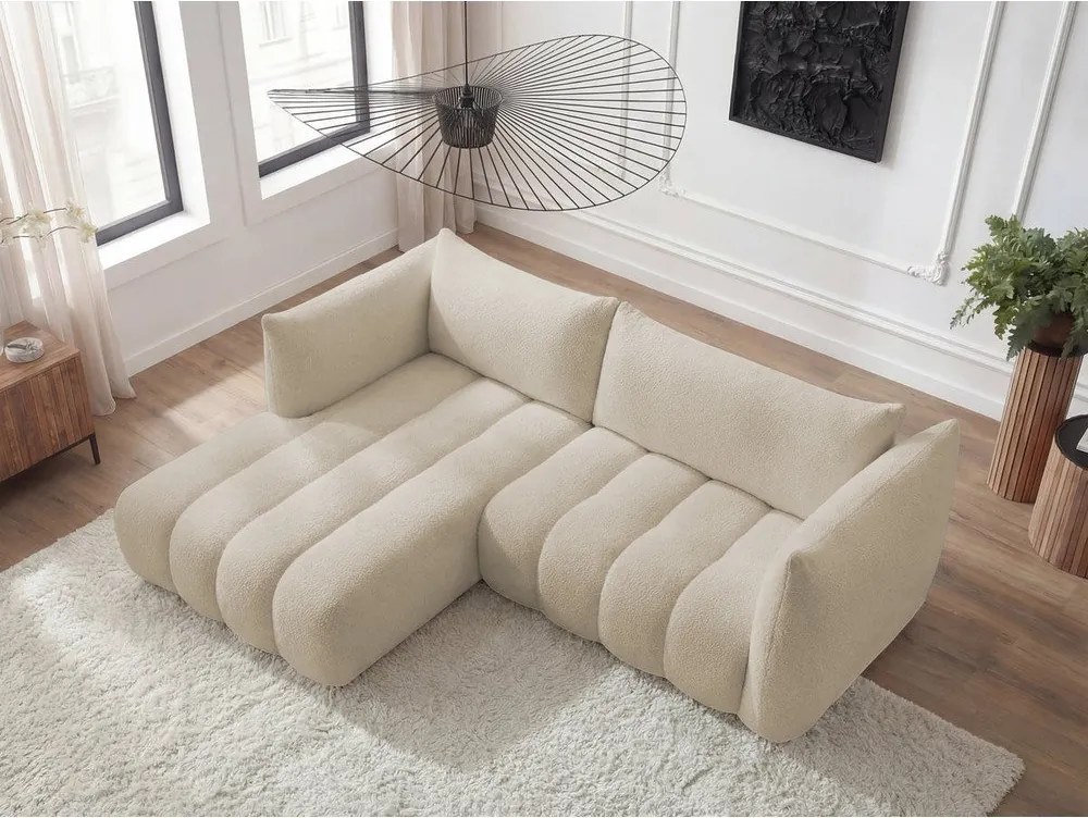 Бежов ъглов диван от прежда с примки от букле (ляв ъгъл) Azra – Bobochic Paris