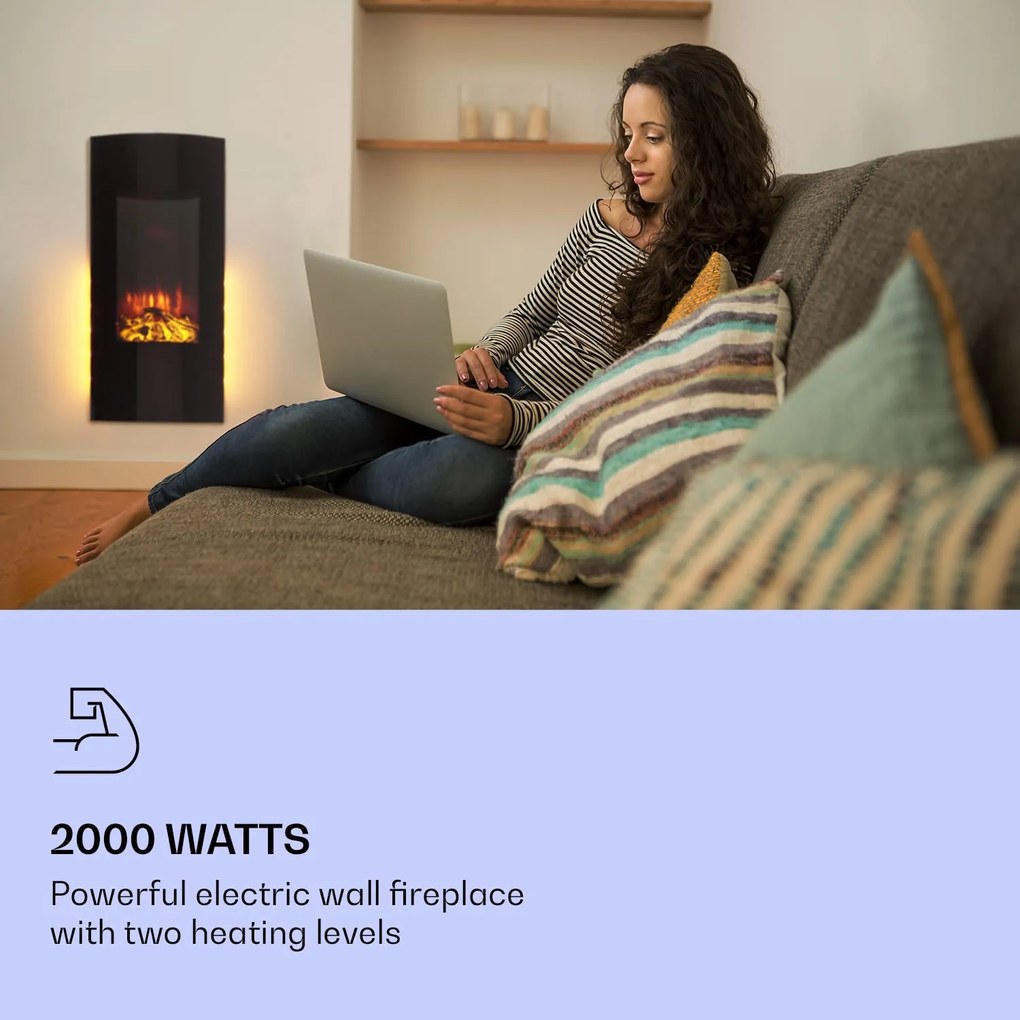 Klarstein Lamington, електрическа камина, 2000 W, LED пламък, нагревател за въздух, таймер, осветление