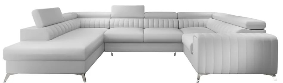 Бял разтегателен ъглов диван с място за съхранение от изкуствена кожа (ляв ъгъл U форма) Louis – ELTAP
