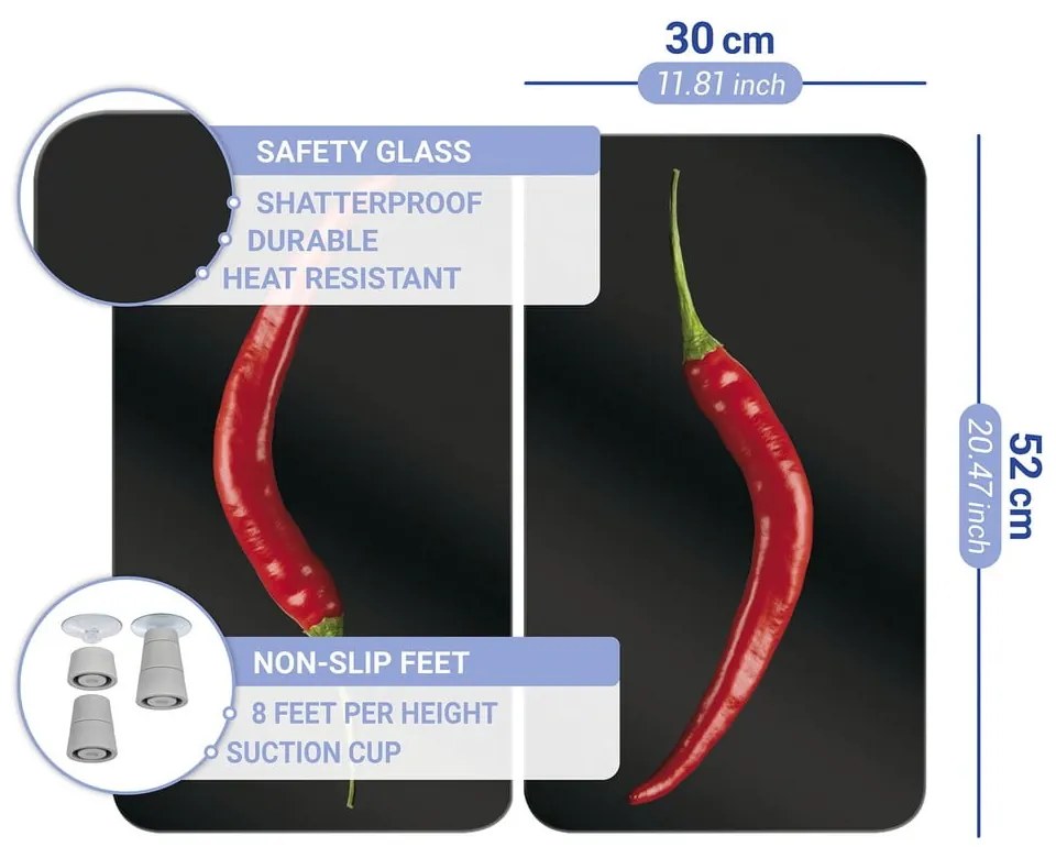 Комплект от 2 стъклени капака за печка , 52 x 30 cm Peperoni - Wenko