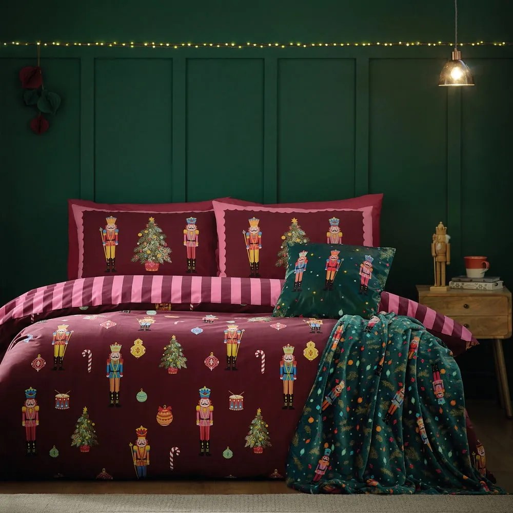 Розово-лилаво двойно удължено спално бельо 230x220 cm Nutcracker Stripe – Catherine Lansfield