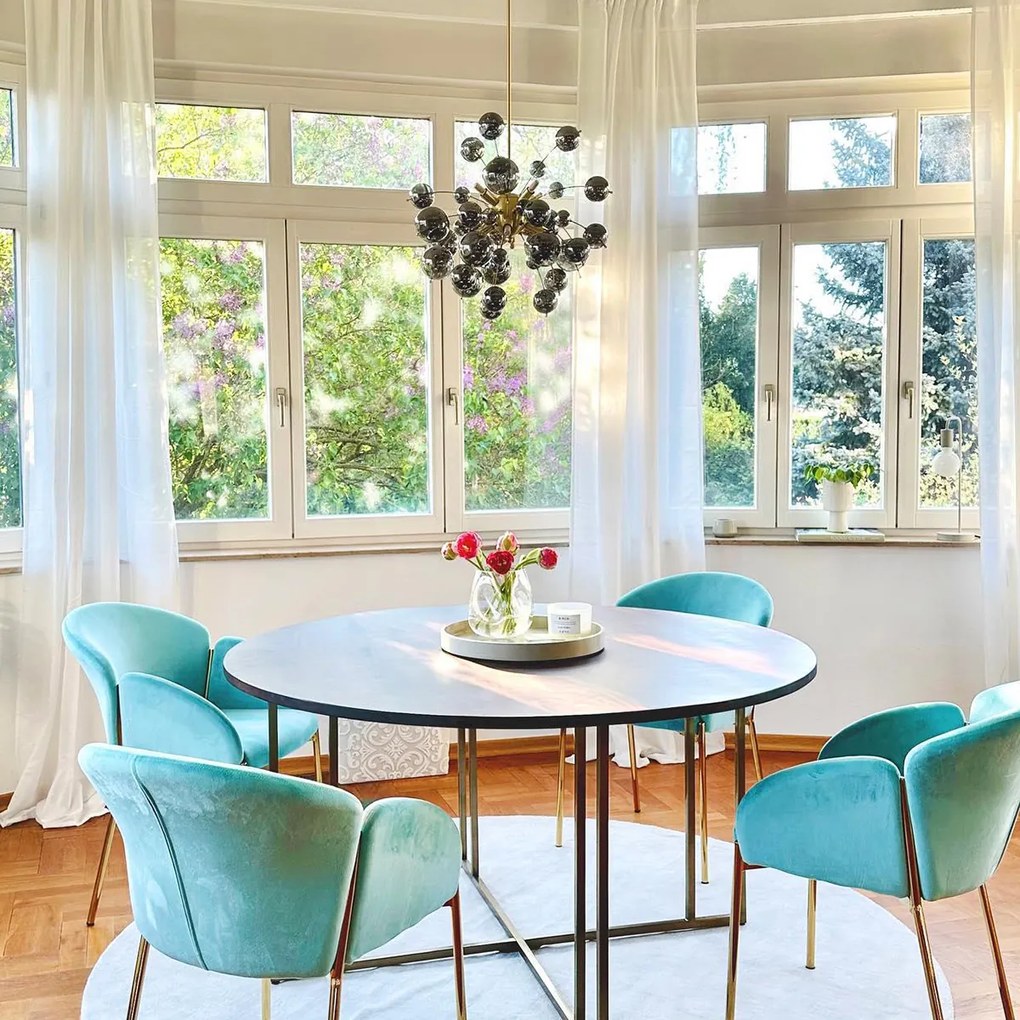 Дизайнерски висящ аплик месинг със стъкло дим 8-светлина - Explode